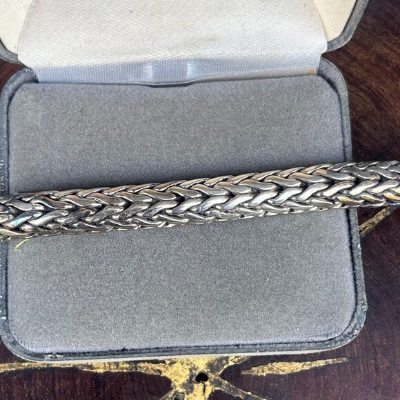 Vintage Sterling Silver Wheat Chain Byzanitine Bangle Modern Jewelry 925 - Picture 5 of 10